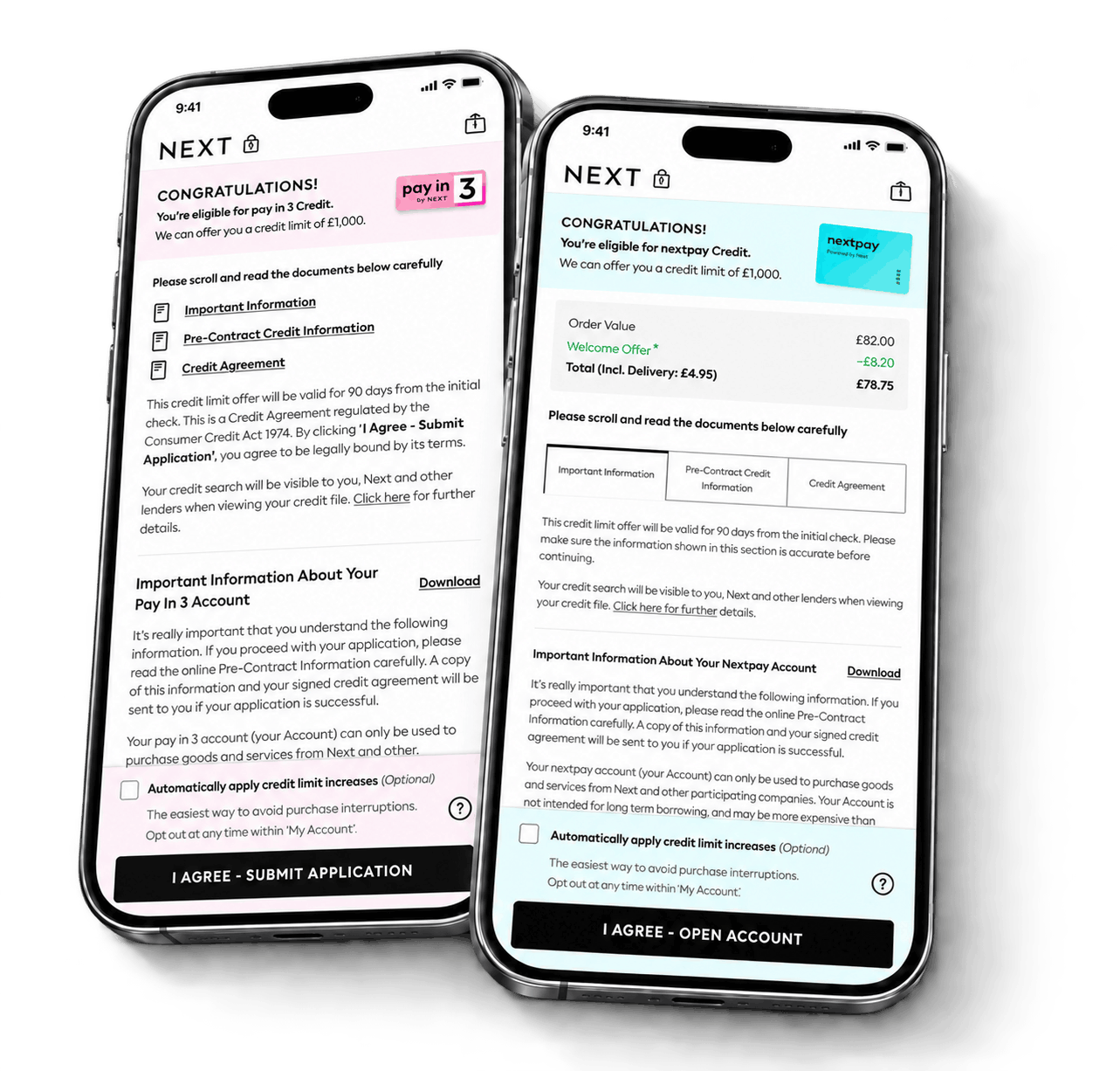 Final Pay in 3 and NextPay application screens
