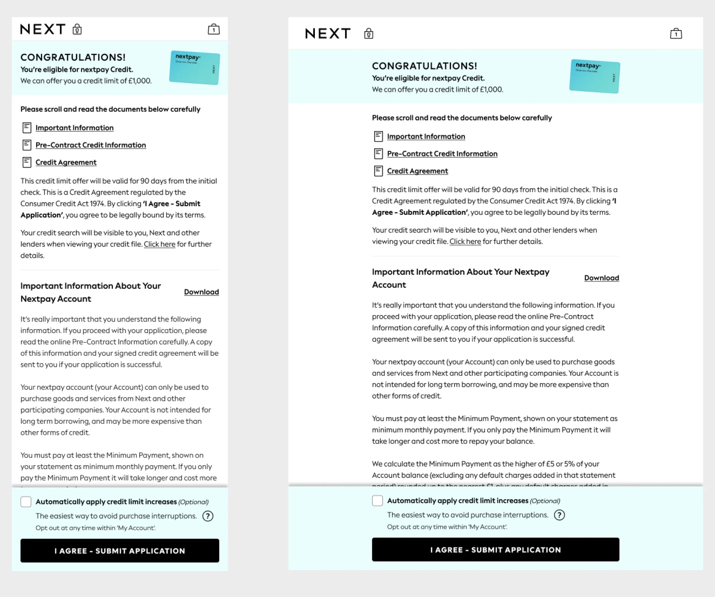 Final credit sign up desktop results