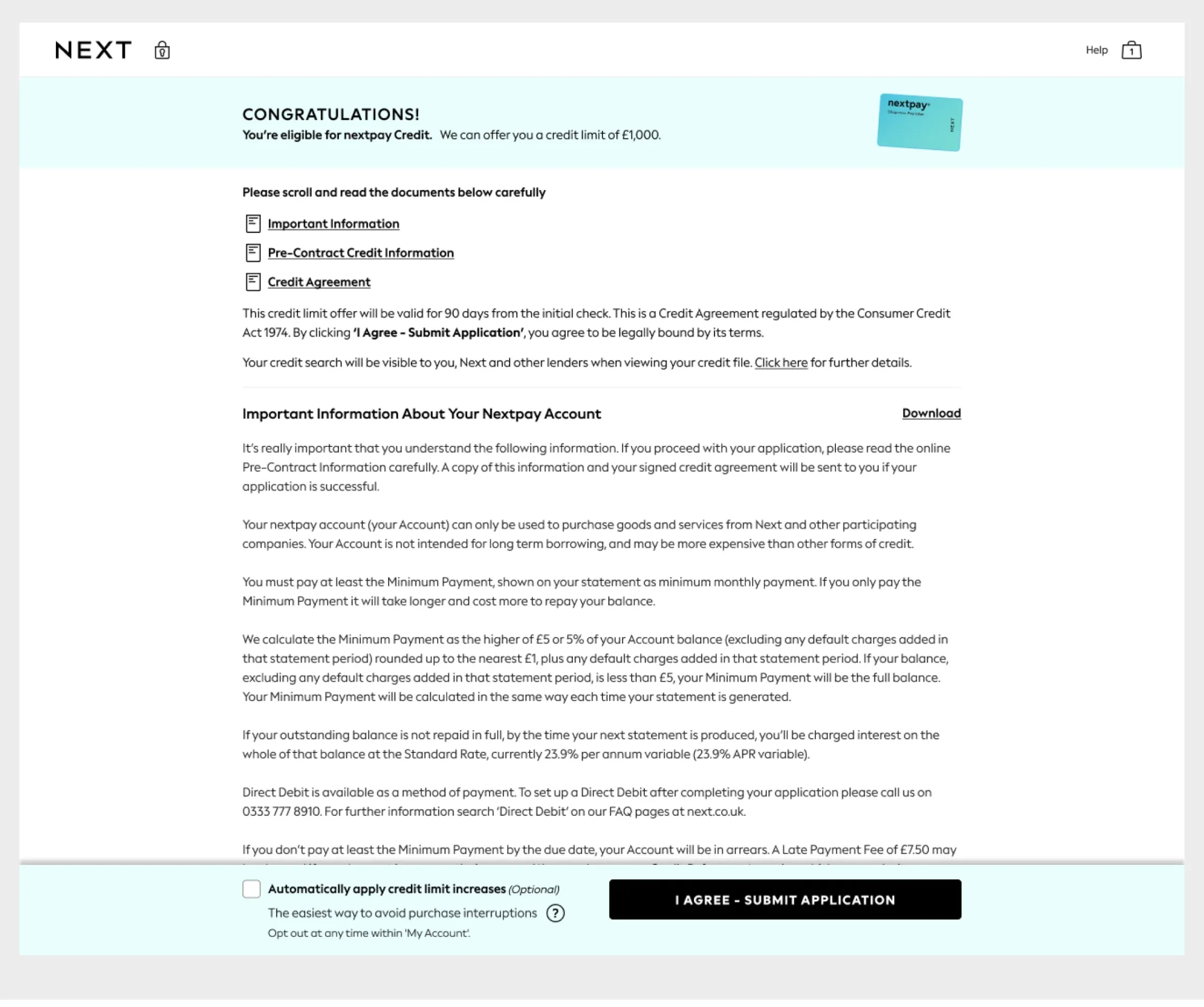 Final credit sign up additional results