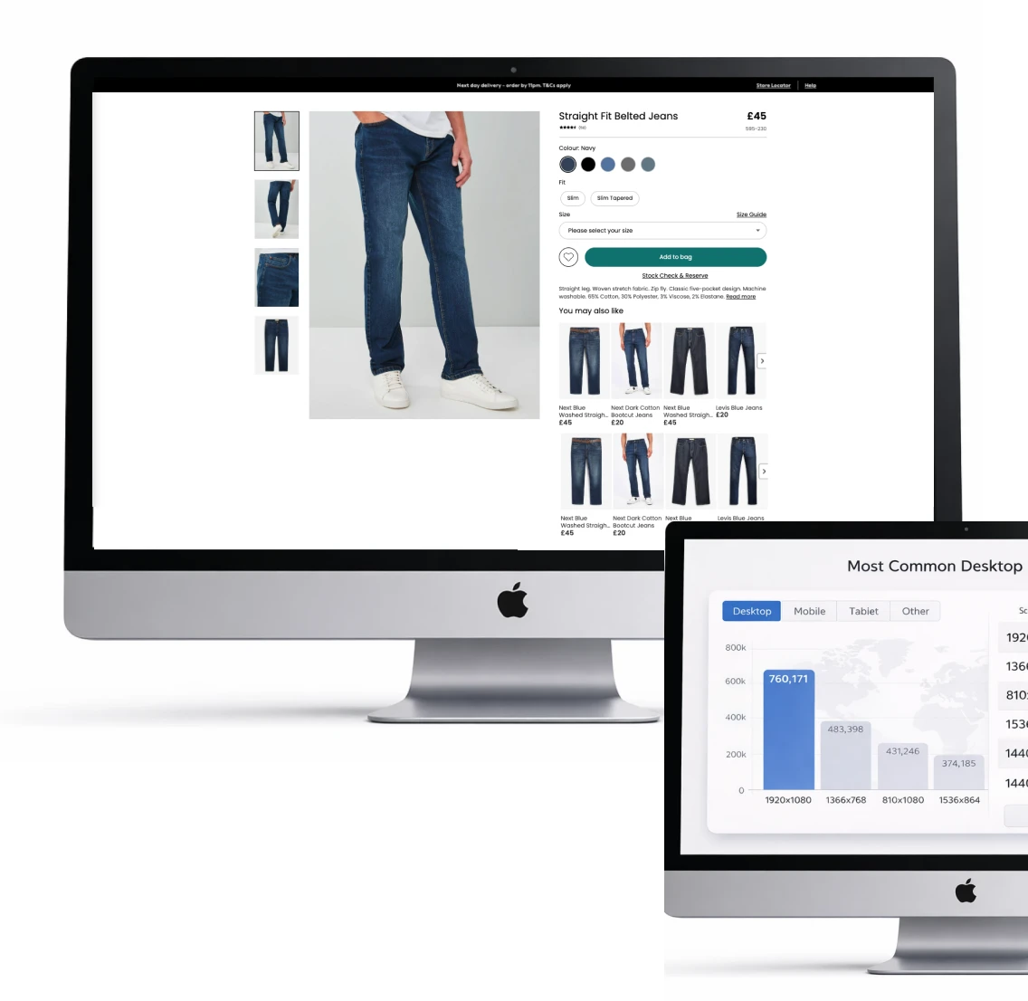 Existing product detail page shown on desktop monitors