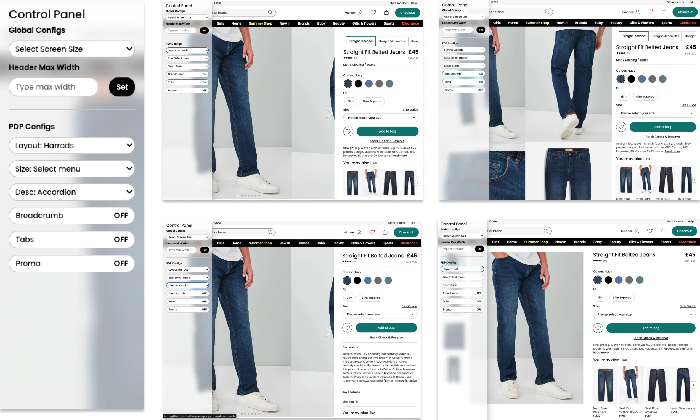 Configurable prototype options for PDP validation