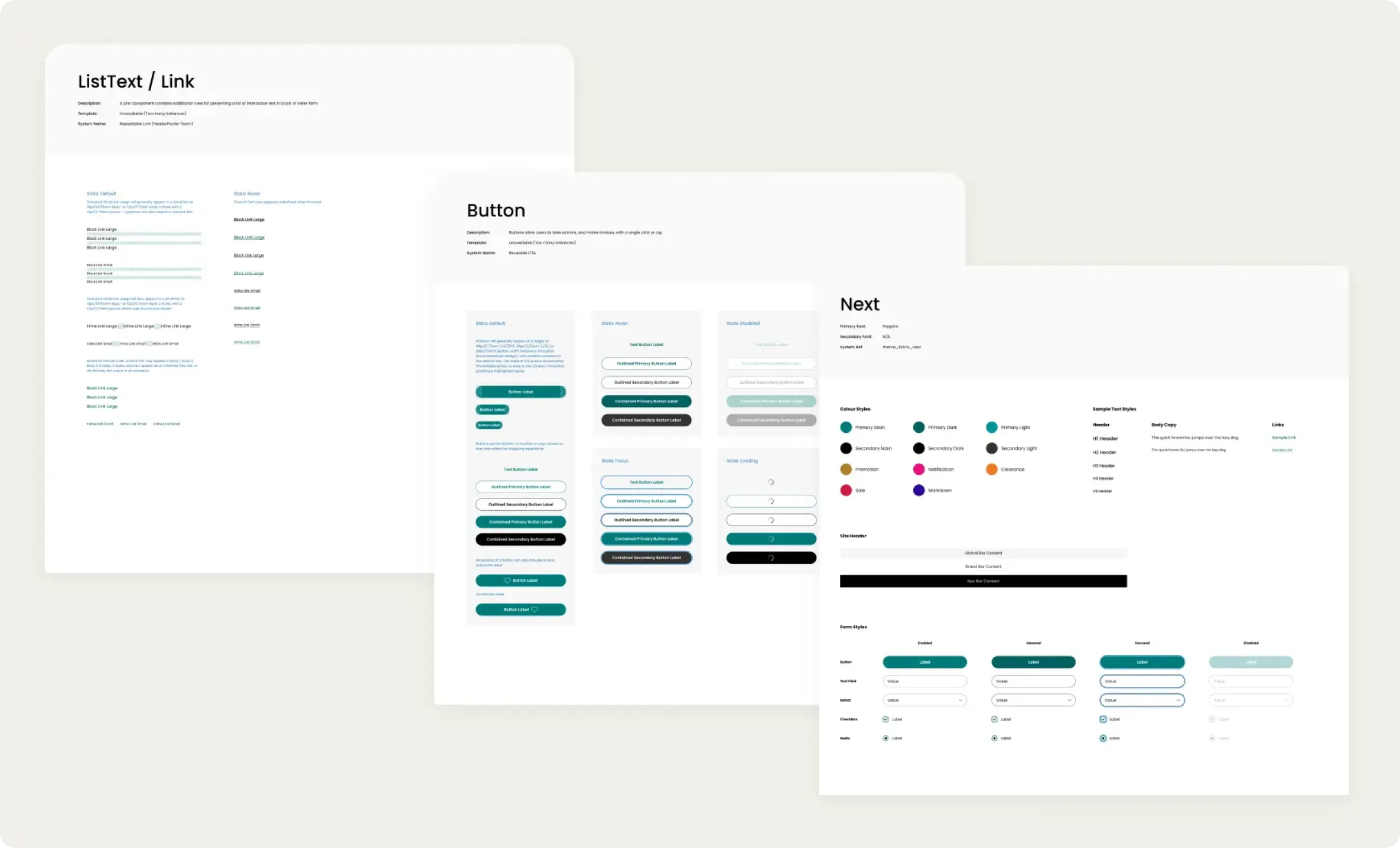 Design system and tokenisation component library views