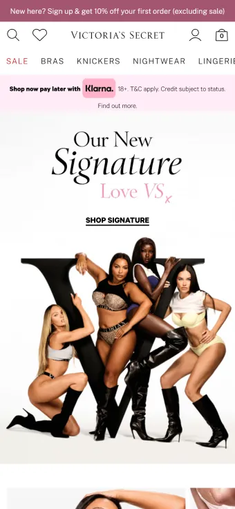 Victoria's Secret mobile storefront example